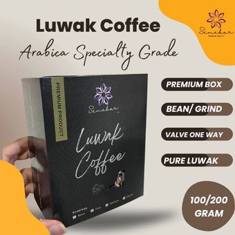 Produk biji kopi luwak dari Semekar Coffe diambil dari platform Shopee, Jakarta Pusat, Senin (18/03/2024).