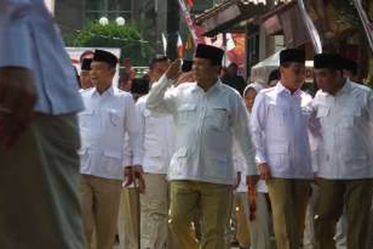 Ketua Umum Partai Gerindra Prabowo Subianto saat menghadiri perayaan HUT partainya di kawasan Ragunan, Jakarta Selatan, Sabtu (6/2/2016).