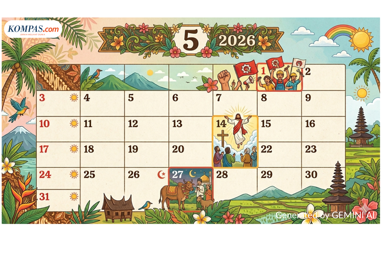 Kalender Mei 2026: Cek Libur Nasional, Long Weekend, hingga Libur Sekolah 