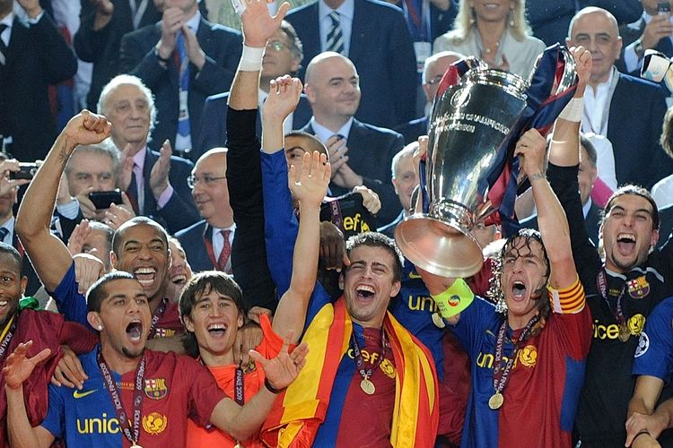 Barcelona saat menjuarai Liga Champions musim 2008-2009, setelah berhasil mengalahkan Manchester United dengan skor 2-0.