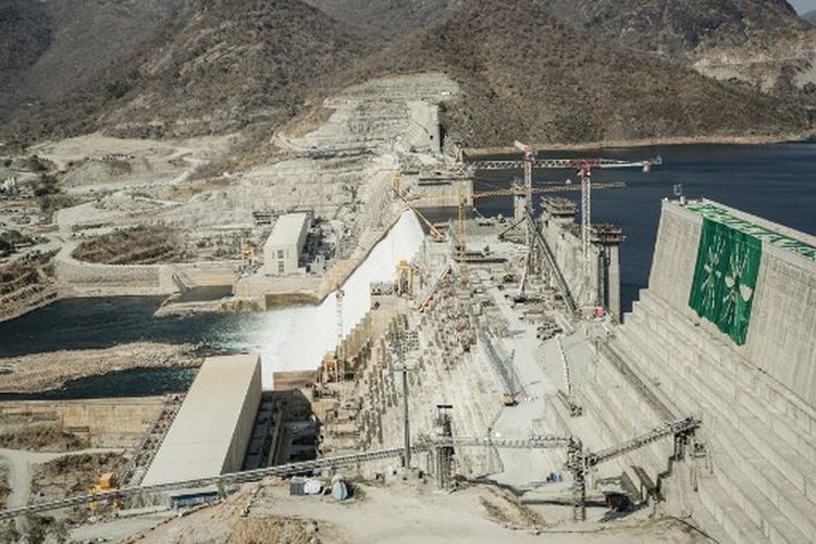 Pandangan umum ini menunjukkan Grand Ethiopian Renaissance Dam (GERD) di Guba, Ethiopia, pada 19 Februari 2022. 