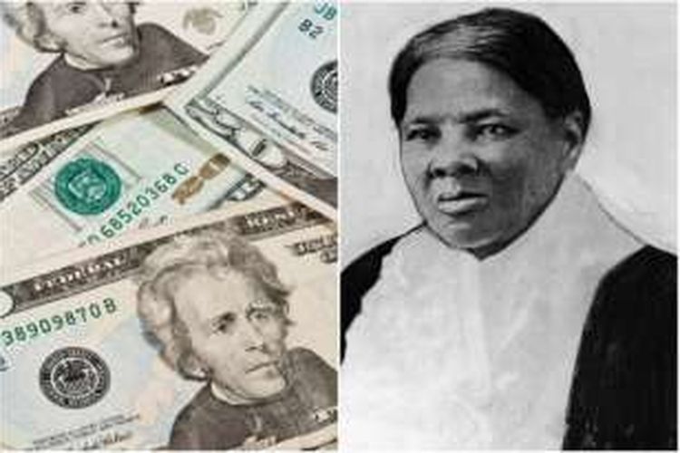 Harriet Tubman dan pecahan 20 dolar AS.