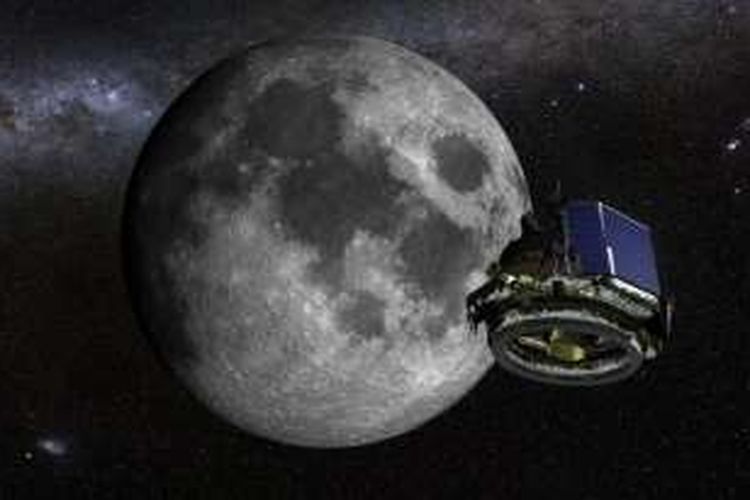 Ilustrasi wisata ke Bulan menggunakan kapal angkasa. 