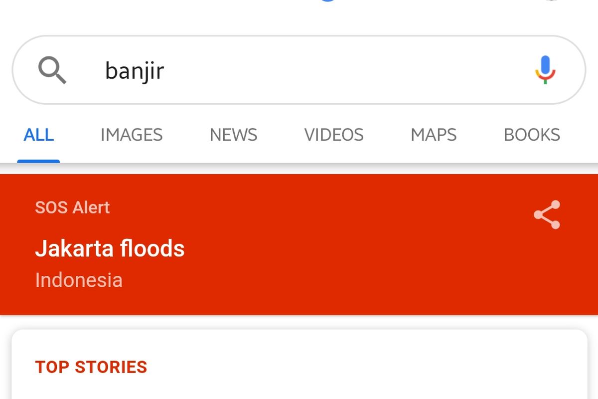 Label peringatan SOS di Google terkait banjir 