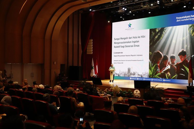 Kepala Perpusnas, Aminudin Aziz dalam Simposium Internasional Pernaskahan Nusantara XX di Auditorium Perpusnas, Jakarta (15/10/2025).