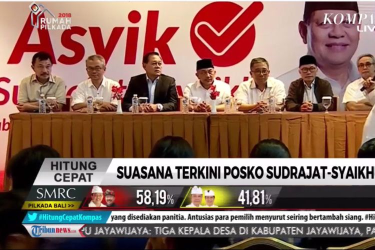 Pasangan Asyik saat konferensi pers terkait hasil quick count Pilkada Jawa Barat, Rabu (27/6/2018).
