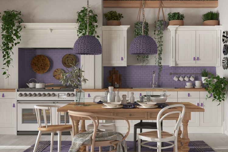 ilustrasi dapur berwarna ungu