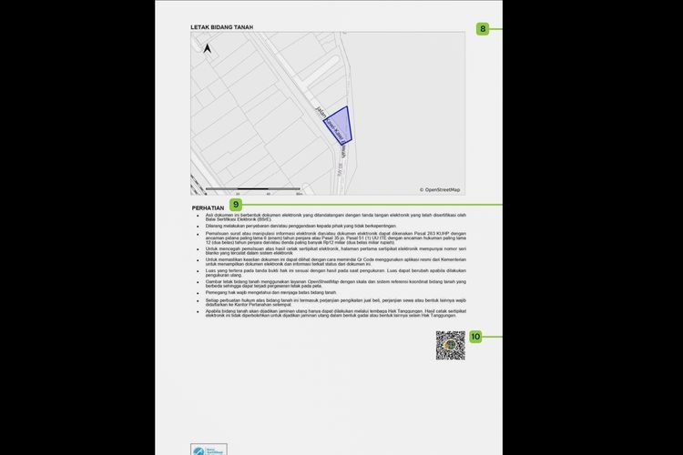 Contoh sertifikat tanah elektronik.