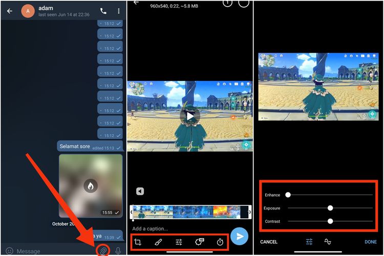 Cara edit video langsung di Telegram.