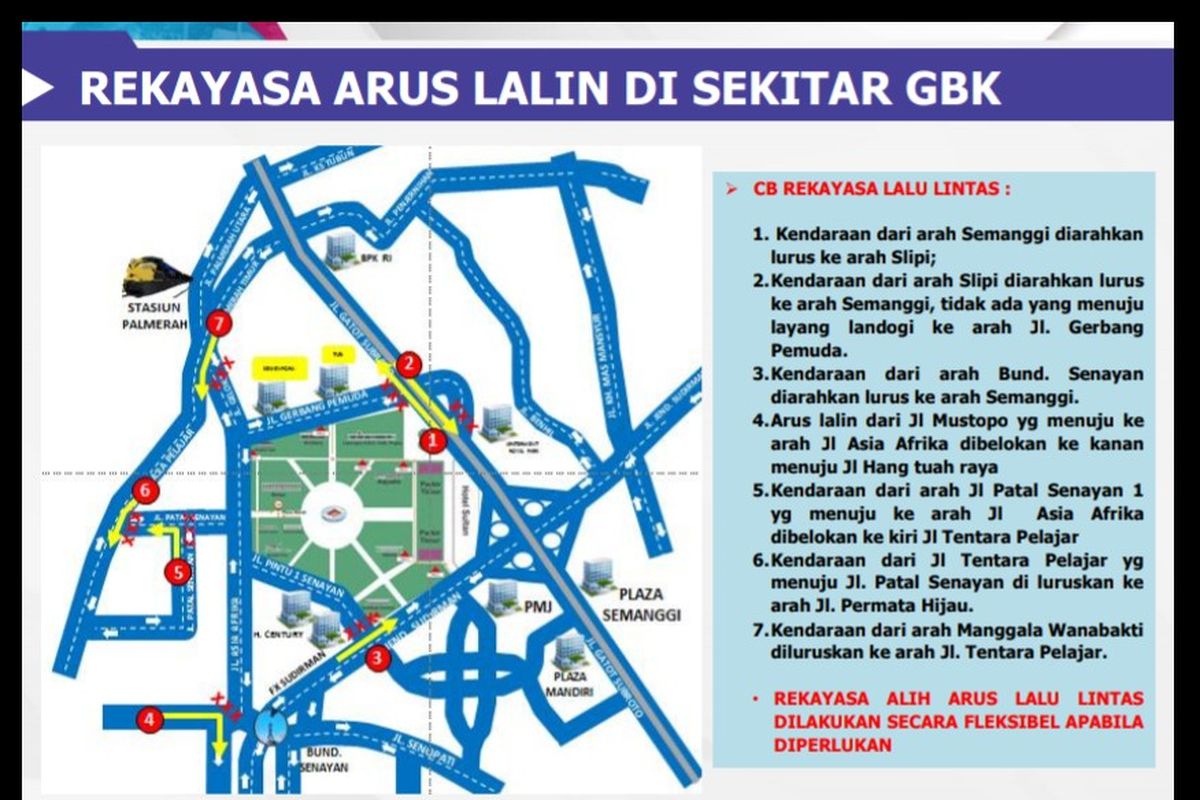 Direktorat Lalu Lintas Polda Metro Jaya menyiapkan rekayasa lalu lintas saat pertandingan Persija Jakarta vs PSM Makassar yang akan diselenggarakan di Stadion Utama Gelora Bung Karno (SUGBK), Minggu (21/7/2019) besok.