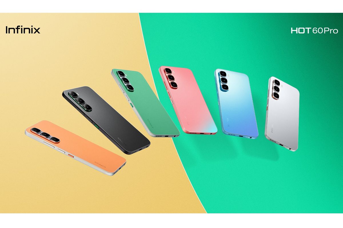 Infinix Hot 60 Pro hadir dalam enam pilihan warna, yaitu Coral Tides, Jungle Breath, Orange Rose Valley, Sapphire Blue, Sleek Black, dan Titanium Silver. Harga Infinix Hot 60 Pro mulai Rp 2,2 jutaan.