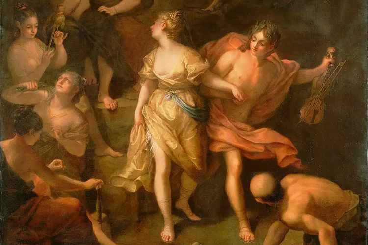 Lukisan Orpheus dan Eurydice karya Jean Raoux dari abad ke-18.