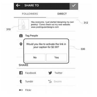 Paten yang menunjukkan fitur Instagram untuk menautkan link ke dalam caption