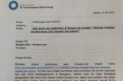 Hak Jawab PT North Sumatera Hydro Energy tentang Artikel Kompas.com