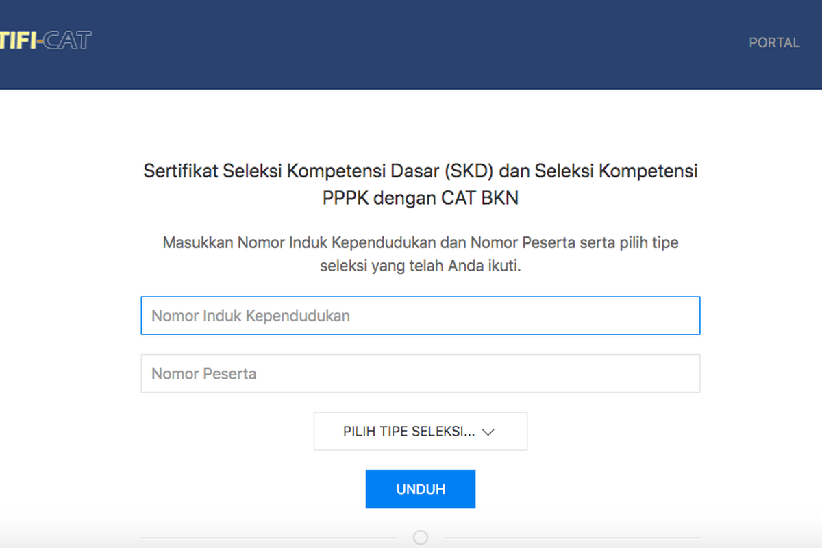 Tampilan laman untuk download atau unduh sertifikat hasil SKD CPNS 2023.