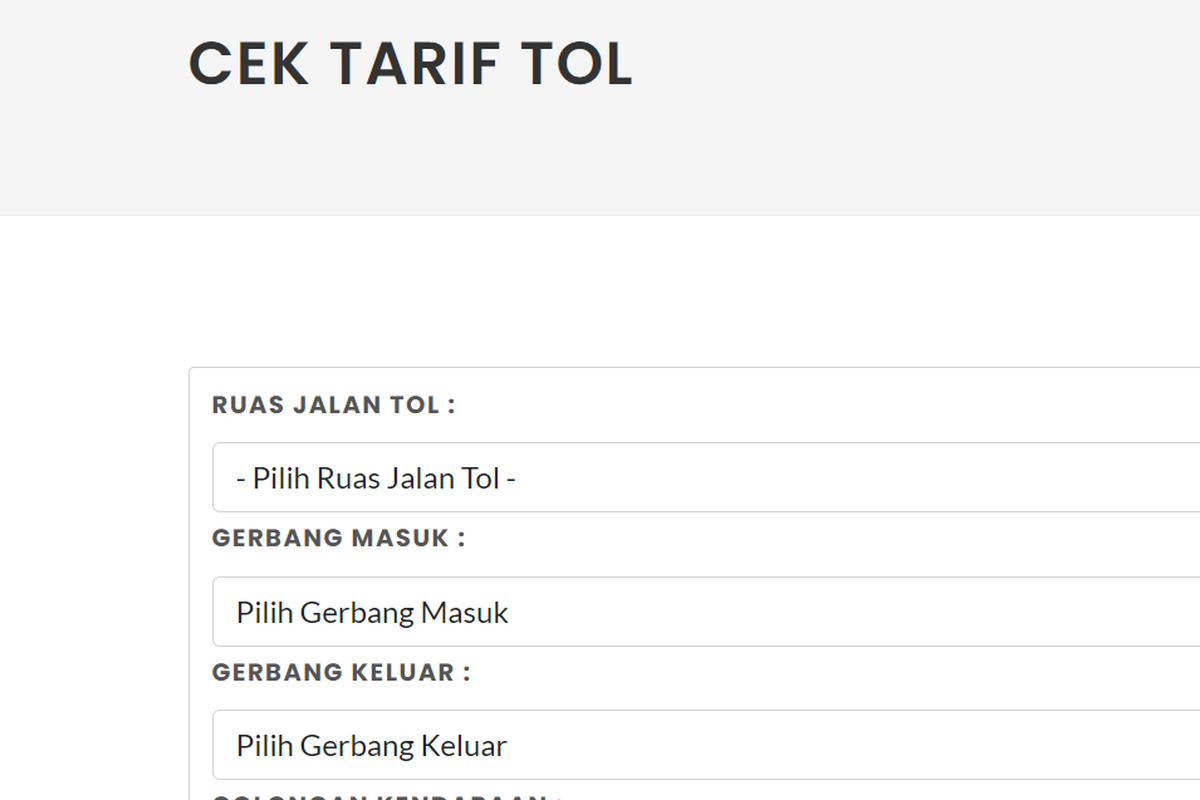 Cara cek tarif tol lewat website BPJT. Cek tarif tol melalui website BPJT.