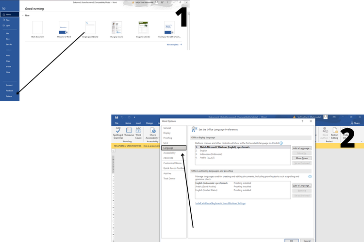 cara mengubah pengaturan bahasa di MS Word