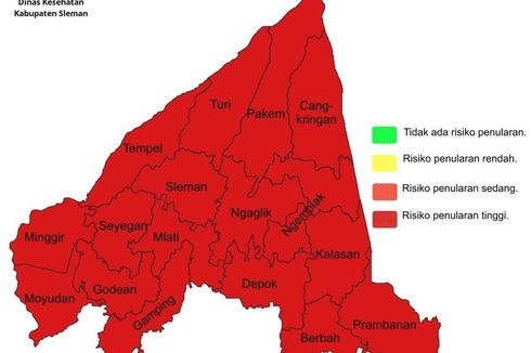 Kasus Covid-19 Meningkat, Seluruh Kecamatan di Sleman Zona Merah