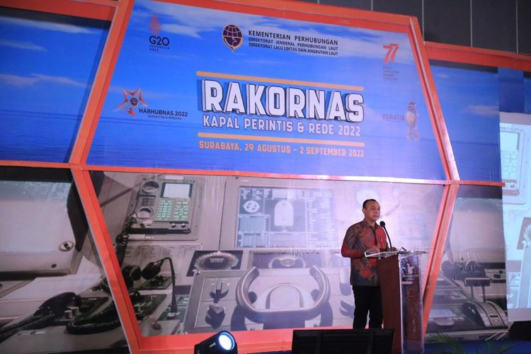 Dirjen Perhubungan Laut, Arif Toha saat membuka Rapat Koordinasi Nasional (Rakornas) Pelayaran Perintis dan Rede Transport TA 2022 di Jakarta, Selasa (30/8/2022).