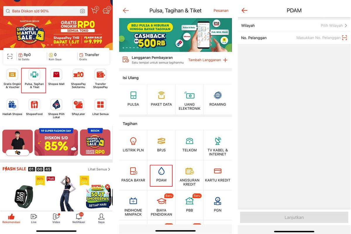 Ilustrasi cara cek tagihan PDAM online lewat Shopee.