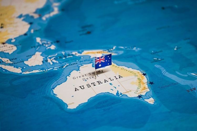 Ilustrasi peta benua Australia. Australia adalah negara maju dengan PDB 1,33 triliun dollar AS (Rp 19,59 kuadriliun).