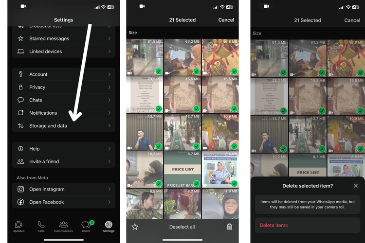Ilustrasi cara hapus file besar di WhatsApp