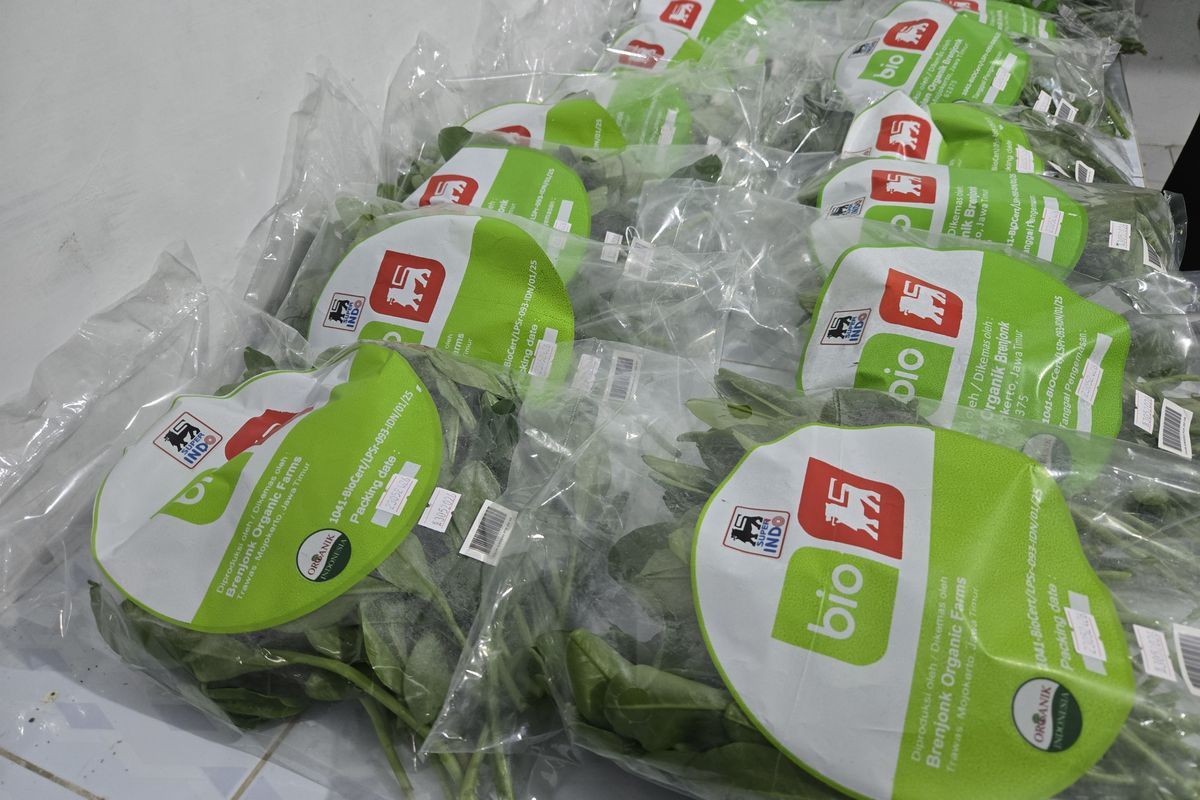Sayuran organik yang didistribusikan Secara komersial ke supermarket-supermarket Nasional