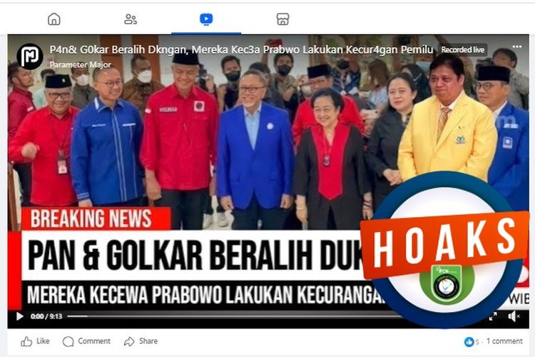 Tangkapan layar Facebook narasi yang menyebut PAN dan Golkar beralih dukungan karena Prabowo melakukan kecurangan di Pemilu 2024