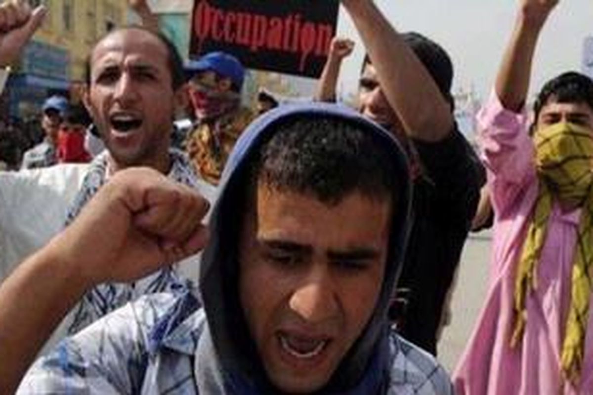 Demo antipasukan asing di Kabul, Afghanistan, Kamis (6/10/2011).