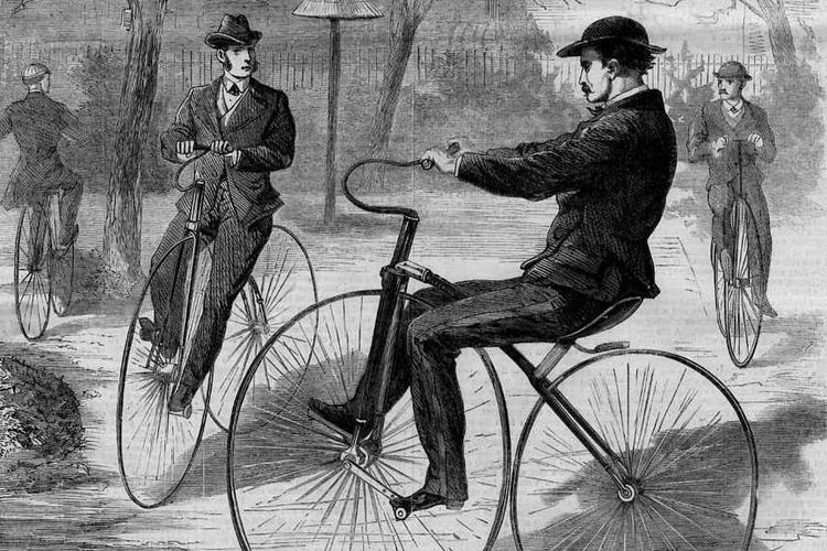 Ilustrasi velocipede (sepeda kuno) Amerika (The American Velocipede).