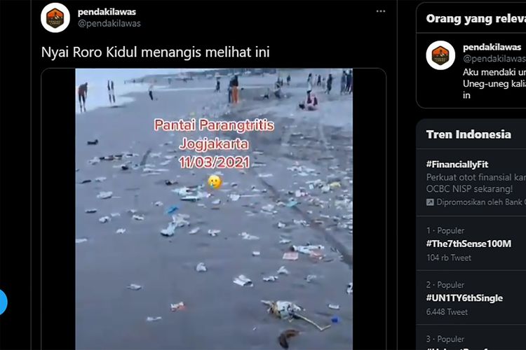 Tangkapan layar video Pantai Parangtritis yang kotor oleh sampah