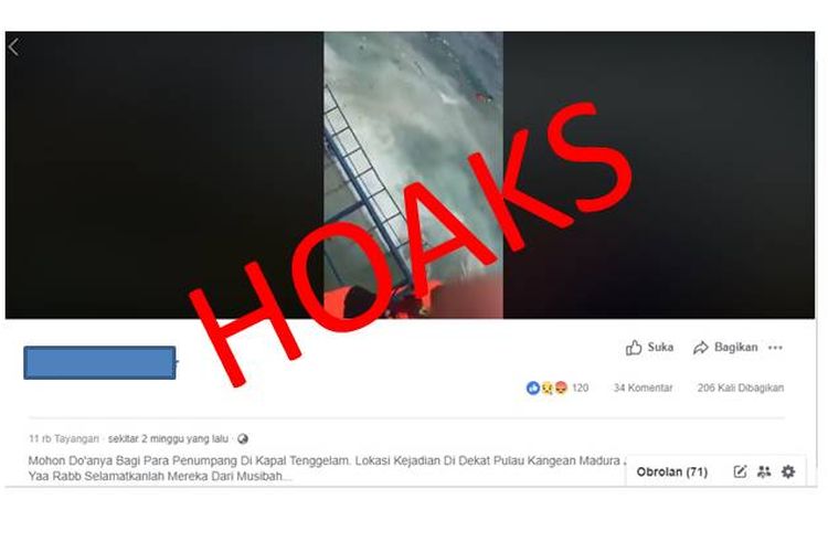 Hoaks video kapal tenggelam yang diduga berasal dari perairan Kangean, Jawa Timur.