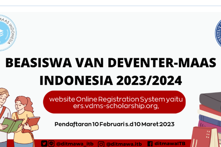 Beasiswa Van Deventer-Maas Indonesia (VDMI) 2023 dibuka 10 Januari 2023 hingga 10 Maret 2023 mendatang. 