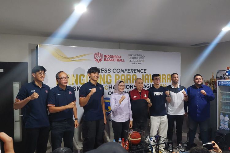 Konferensi pers Perbasi terkait Basketball Champions League (BCL) Asia 2024 di GBK Arena, Jakarta, Sabtu (23/3/2024) sore WIB. 