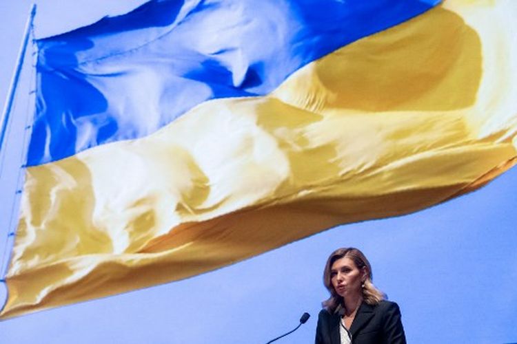 Ibu Negara Ukraina Olena Zelenska berbicara kepada anggota Kongres AS tentang invasi Rusia ke Ukraina, di Auditorium Pusat Pengunjung Capitol AS pada 20 Juli 2022, di Washington, DC.