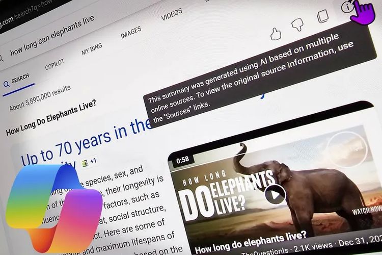 Informasi rangkuman AI di Bing.