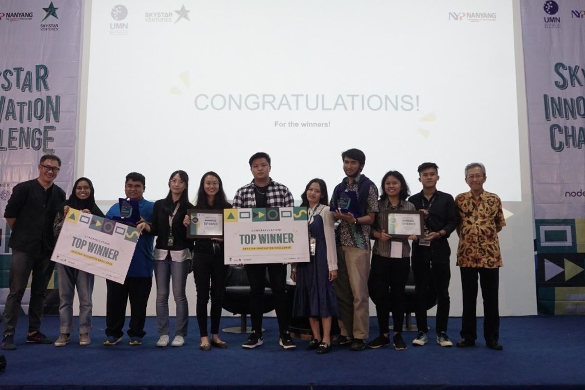 Para pemenang ?Skystar Innovation Challenge? yang digelar Skystar Ventures UMN dan Nanyang Polytechnic (NYP) Singapura pada 9-19 September 2019. 