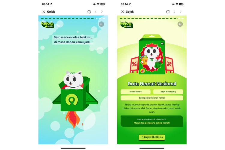 Rangkuman karakter pengguna berdasar kebiasaan menggunakan layanan di aplikasi dalam Gojek Wrapped 2025.