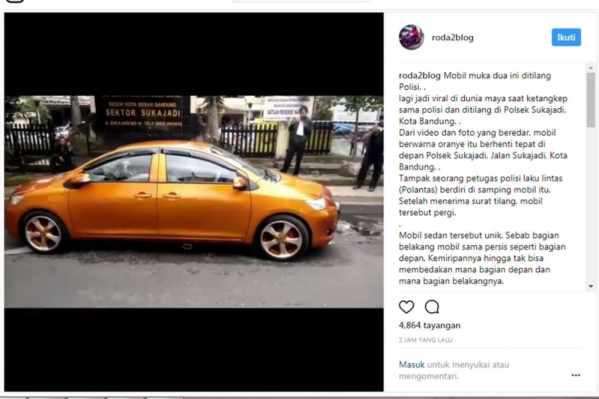 Mobil muka dua viral di dunia maya.