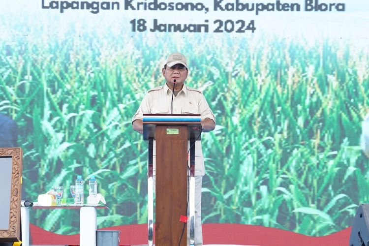 Menteri Pertahanan RI, Prabowo Subianto melakukan kunjungan kerja di Kabupaten Blora, Jawa Tengah, Kamis (18/1/2024)