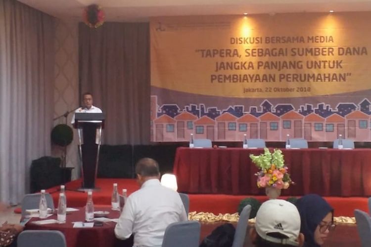 Plt Dirjen Pembiayaan Perumahan Kementerian PUPR Khalawi Abdul Hamid dalam pembukaan Diskusi Bersama Media dengan tema Tapera sebagai Sumber Dana Jangka Panjang untuk Pembiayaan Perumahan, di Jakarta, Senin (22/10/2018).