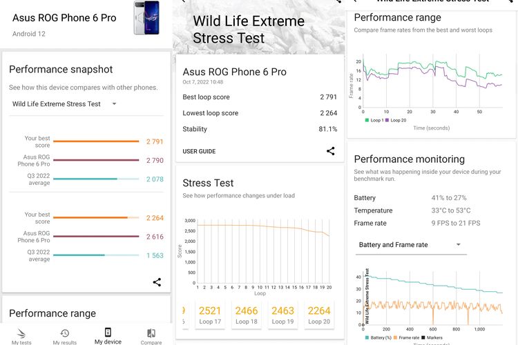 Hasil pengujian 3DMark Stress Test ROG Phone 6.