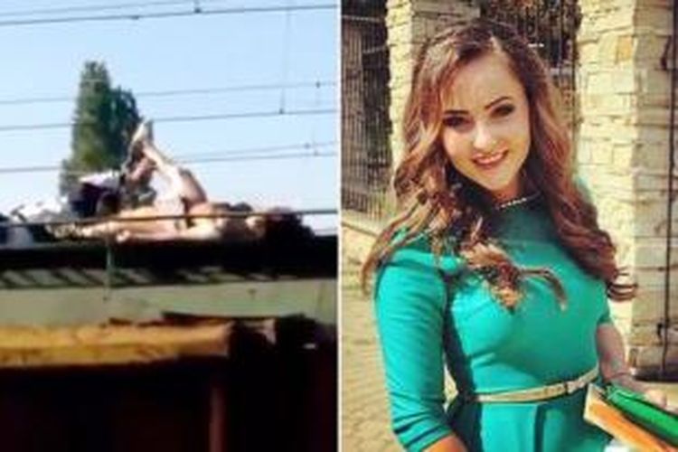 Dalam foto sebelah kiri terlihat tubuh Anna Ursu (18) tergeletak di atap gerbong kereta api setelah tersengat listrik bertegangan tinggi. Foto sebelah kiri adalah Anna Ursu semasa hidup.