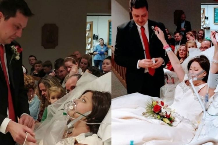 Heather Mosher  dan David Mosher mengucapkan janji pernikahan pada 22 Desember 2017, di RS St Francis, Hartford, Connecticut, Amerika Serikat. (Facebook via CTV News)
