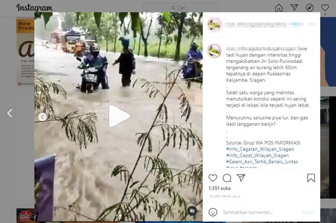 Viral, Video Banjir di Jalan Solo-Purwodadi, Ini Penjelasan BPBD Sragen