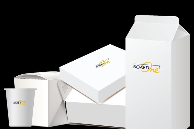 Contoh produksi kertas kemasan berkelanjutan yang akan dihasilkan dalam merek BoardOne.  