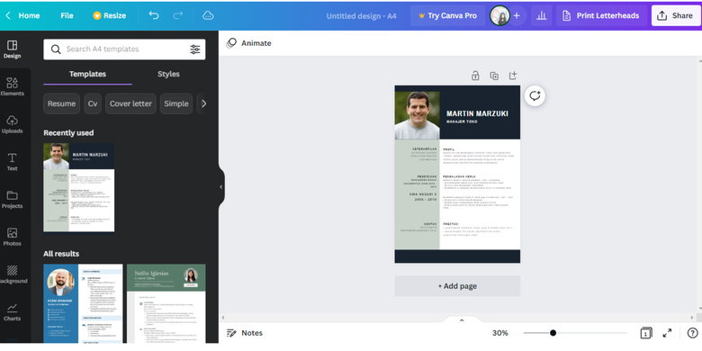 cara membuat cv di canva