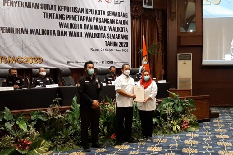 Hendrar Prihadi dan Hevearita Gunaryanti Rahayu resmi ditetapkan sebagai pasangan calon wali kota dan wakil wali kota Semarang oleh Komisi Pemilihan Umum Kota Semarang pada Rabu (23/9/2020).