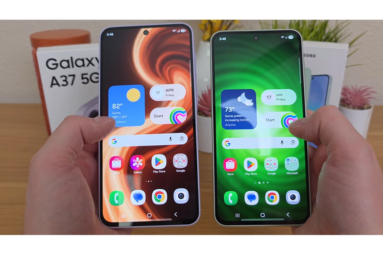 Samsung Galaxy A37 5G dan Galaxy A36 5G kompak dibekali layar Super AMOLED 6,7 inci, resolusi Full HD Plus (1.080 x 2.340 piksel), refresh rate 120 Hz, dengan kecerahan hingga 1900 nits.

