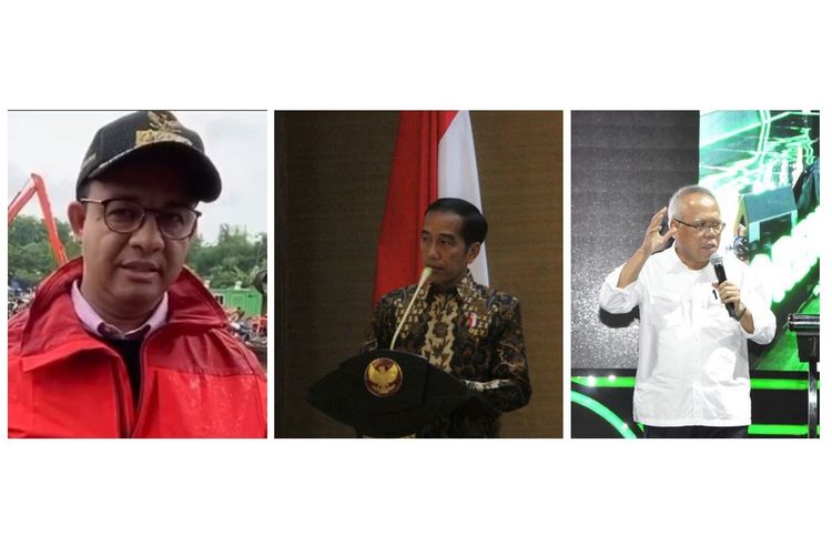 Kolase foto gubernur DKI Jakarta anies Baswedan, Presiden Joko Widodo, Menteri PUPR Basuki Hadi Muljono